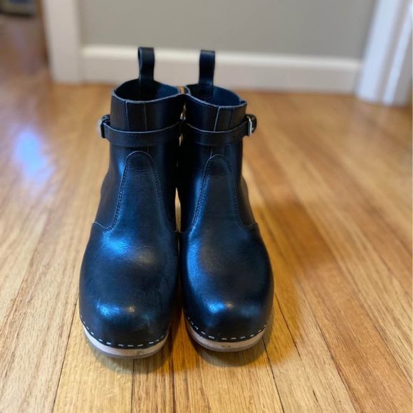 Swedish Hasbeens Black Leather Ankle Clogs - Picture 3 of 5